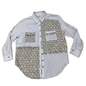 DAVI & DANI Shirt M Western Frills Boho Hippie Tan Crochet Oversize M